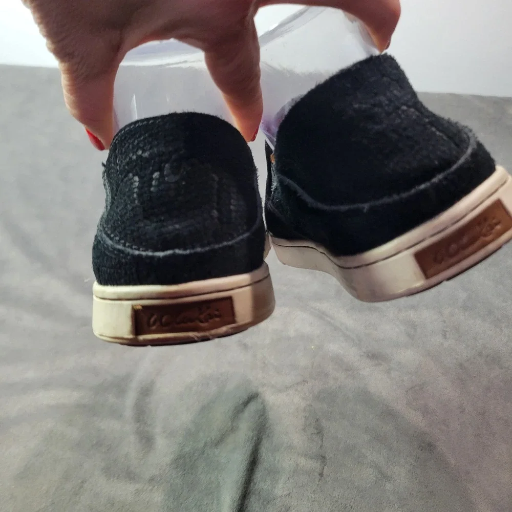 Olukai Pehuea Black Textured‎ Suede Slip On Sneakers Drop In Heel Womens